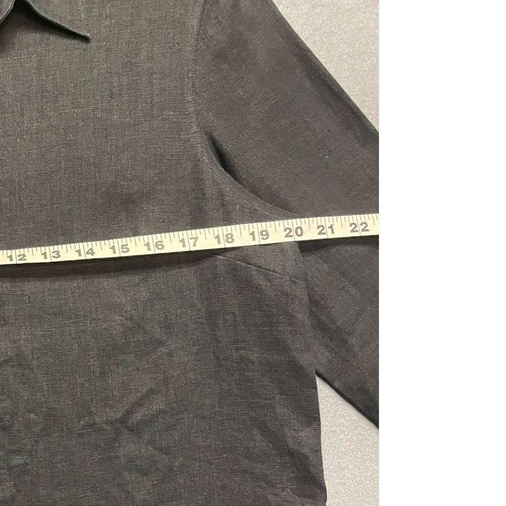 Catherine Stewart Womens M Black 100% Linen Button Up 3/4 Sleeve Shirt Blouse - Picture 5 of 7